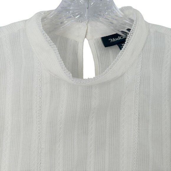Modcloth Edwardian White Cotton Lace Trim Blouse Size Medium - Picture 3 of 6